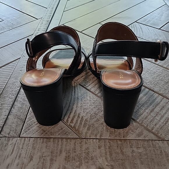 Tommy Hilfiger Women's Block Heel Slide Block Heel Gold Logo Stacked Heel - Picture 4 of 10